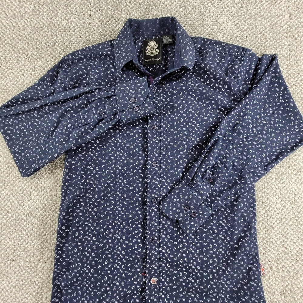 English Laundry Men's Button Up Size M Long Sleeve Dark Blue & Purple Paisley